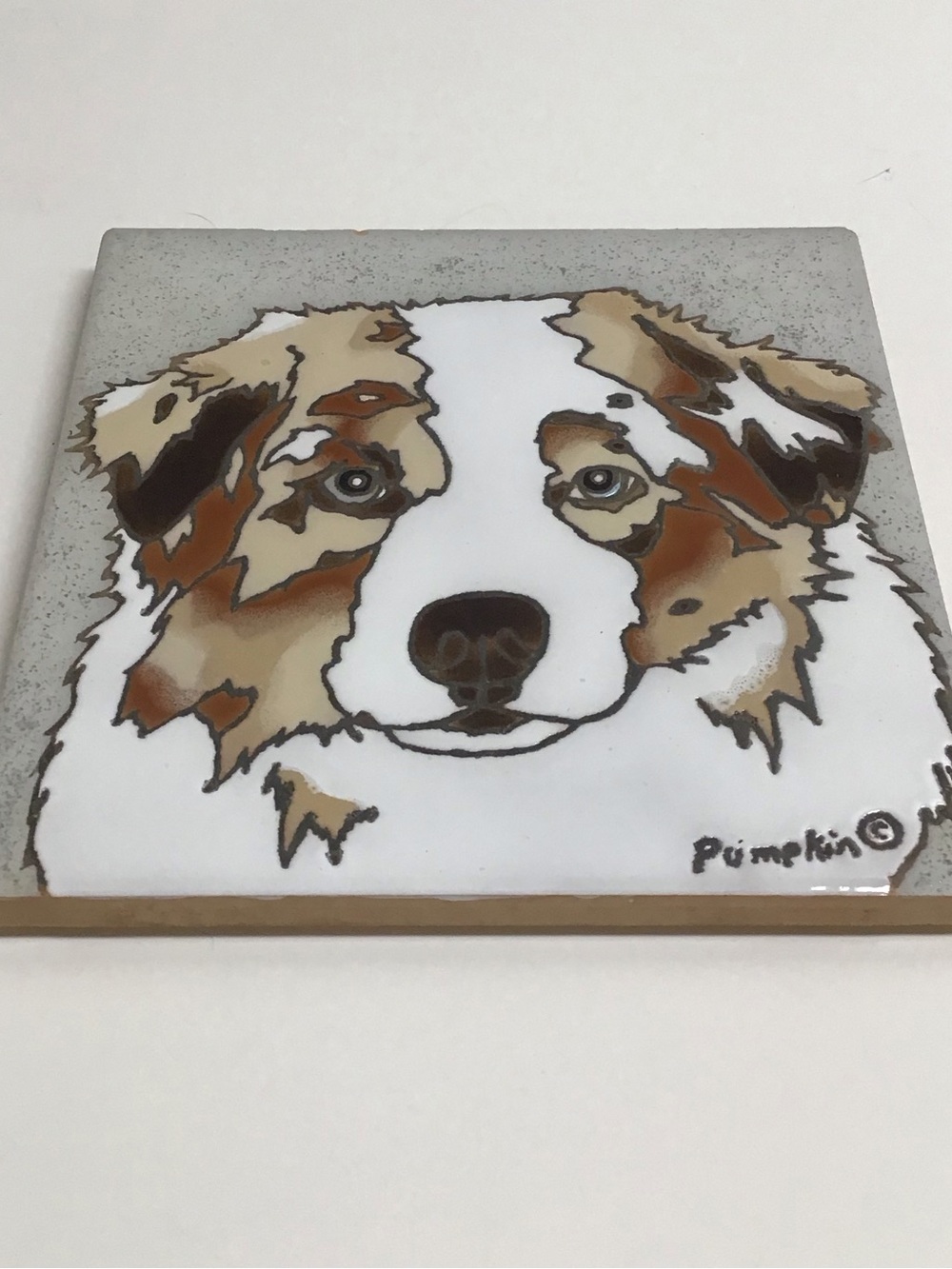 Australian Shepherd Dog Hand Painted Tile by Pumpkin 6x6” Trivet Vintage *NOTE* - Picture 8 of 8